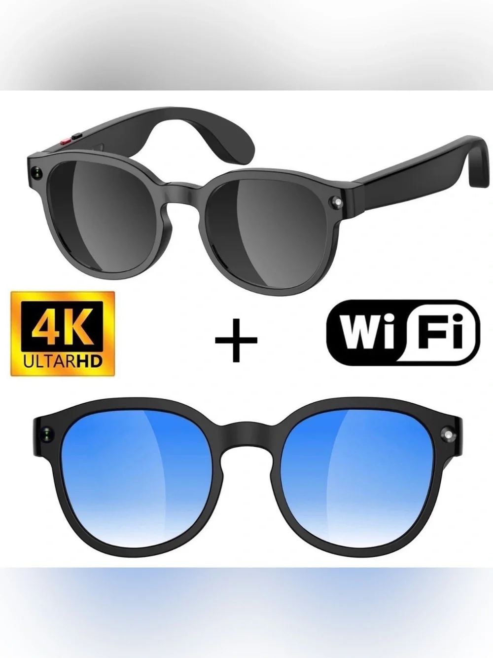 Ai Glasses 4K Hidden Camera Sunglasses - Black